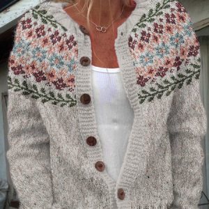 Women Knitted Plants Long Sleeve Comfy Casual Cardigan, Cardigans, color:Light Gray|size:5XL, catalog Noracora shop