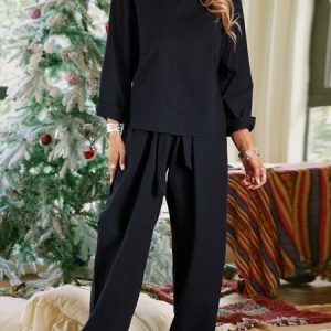 Loosen Casual Round Neck Two Piece Set, Sets, color:Black|size:XS, catalog Noracora shop