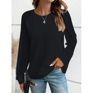 Casual V Neck Plain Sweatshirt Lace, Hoodies & Sweatshirts, color:Black|size:3XL, catalog Noracora shop