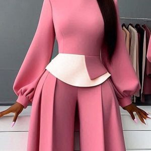 Urban Color Block Balloon Sleeve Blouse, Blouses and Shirts, color:Pink|size:XXL, Stylewe