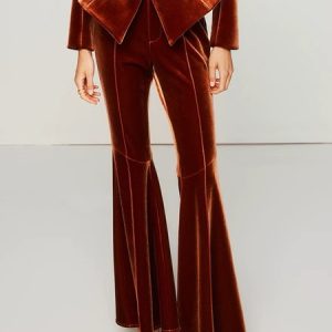 Urban Regular Fit Plain Velvet Fashion Pants, Pants, color:Caramel|size:XXL, Stylewe