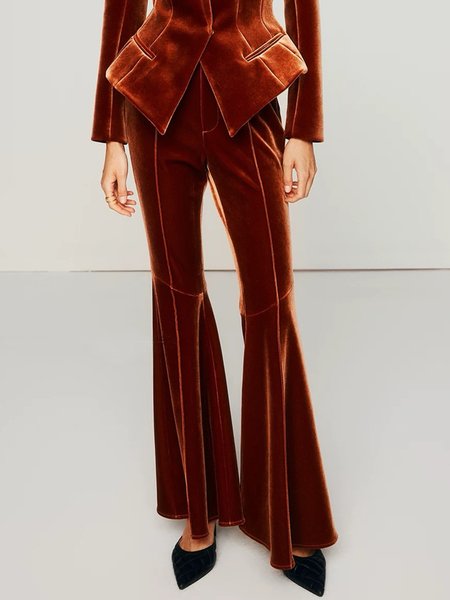 Urban Regular Fit Plain Velvet Fashion Pants, Pants, color:Caramel|size:XXL, Stylewe
