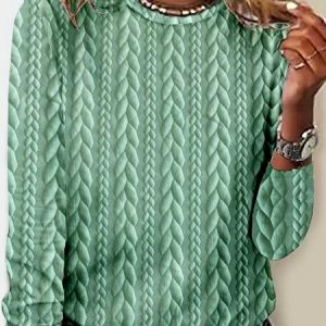 Casual Geometric Crew Neck Long Sleeve T-shirt, T-shirts, color:Green|size:4XL, catalog Noracora shop