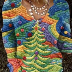 Long Sleeve Christmas Regular Micro-Elasticity Loose Blouse For Women, Blouses, color:Green|size:XXL, catalog Noracora shop
