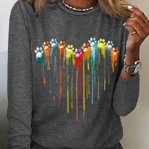 Women's Long Sleeve Tee T-shirt Spring/Fall Heart/Cordate Jersey Crew Neck Daily Going Out Casual Top, JustFashionNow T-Shirts, color:Gray|size:3XL,