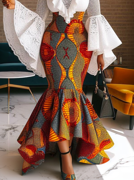 Elegant Abstract Graphic Skirt, Skirts, color:As Picture|size:XXL, Stylewe