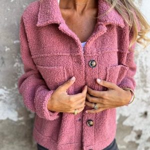 Women's Plain Thicken Loose Jacket, Outerwear, color:Pink|size:3XL, catalog Noracora shop