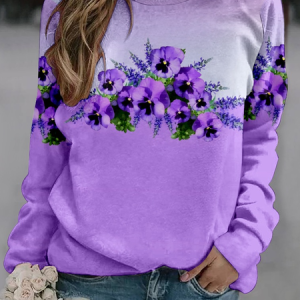 Alzheimer's Loose Purple Floral Crew Neck Casual Sweatshirt, Hoodies&Sweatshirts, Lilicloth.com