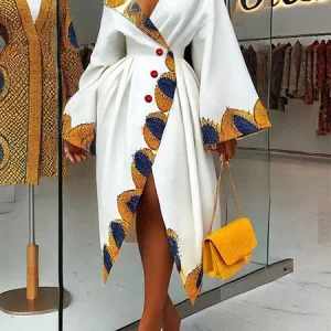 Elegant Floral Raglan Sleeve Buttoned V Neck Knee Length Dress, Midi Dresses, color:As Picture|size:XXL, Stylewe