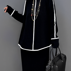 Plus Size Casual Medium Elasticity Color Block Sweater, Plus Tops, color:Black-white|size:4X, Stylewe