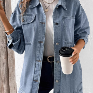 Women's Spring/Fall Outerwear Casual Denim Plain Long Sleeve Shawl Collar Jacket, JustFashionNow Jackets, color:Blue|size:3XL,