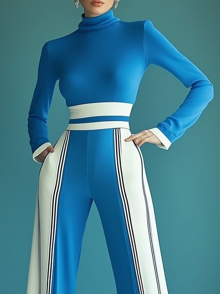 Daily Color Block Tight Long Sleeve Urban T-Shirt, Tees, color:Blue|size:XXL, Stylewe