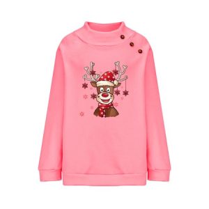 Casual Mock Neck Christmas Elk Sweatshirt Zipper, Hoodies & Sweatshirts, color:Pink|size:XXL, catalog Noracora shop