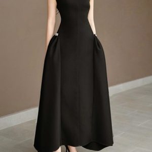 Elegant Plain Asymmetrical Maxi Party Dress, Maxi Dresses, color:Black|size:XXL, Stylewe
