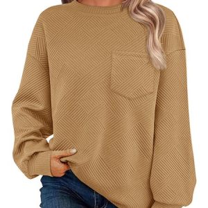 Casual Crew Neck Plain Sweatshirt, Hoodies & Sweatshirts, color:Khaki|size:5XL, catalog Noracora shop