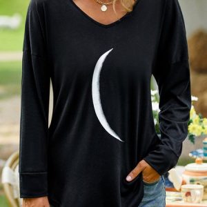 Plain Summer Casual Micro-Elasticity Long sleeve Fit Crew Neck Regular H-Line Tunic T-Shirt for Women, T-shirts, color:Black|size:3XL, catalog Noracora shop