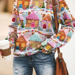 Casual Crew Neck Christmas Sweatshirt Zipper, Hoodies & Sweatshirts, color:Pink|size:4XL, catalog Noracora shop