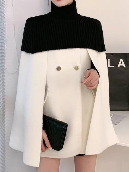 Loose Turtleneck Elegant Color Block Cloak, Coats, color:Black-white|size:XXL, Stylewe