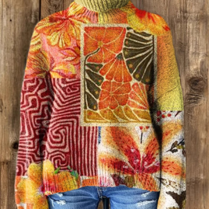 Casual Turtleneck Floral Sweatshirt, Hoodies & Sweatshirts, color:Orange|size:3XL, catalog Noracora shop