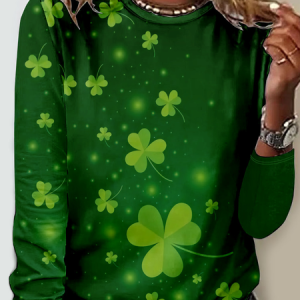 Casual Four-Leaf Clover Jersey T-Shirt, Long sleeves, Lilicloth.com