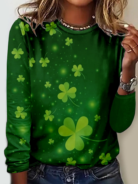 Women's Four-leaf Clover Long Sleeve Tee T-shirt Crew Neck Casual Spring/Fall Top, JustFashionNow T-Shirts, color:Color3|size:5XL,