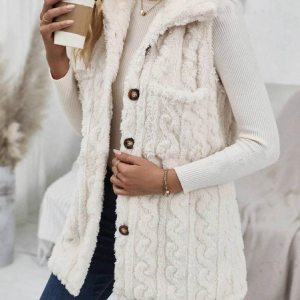 Women's Plain Fleece Loose Vest, Outerwear, color:White|size:XL, catalog Noracora shop