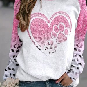 Women's Crew Neck Animal Printing Casual Spring/Fall Long Sleeve Sweatshirt, JustFashionNow Sweatshirts & Hoodies, color:Pink|size:XXL,