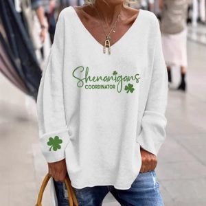 Casual V Neck Floral Sweatshirt, Hoodies & Sweatshirts, color:White|size:4XL, catalog Noracora shop