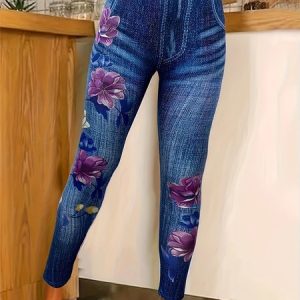 Women's Casual Floral Winter Long Leggings, JustFashionNow Leggings, color:Blue|size:5XL,