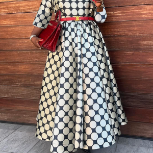 Elegant Polka Dots Maxi Dress With Brooch, Maxi Dresses, color:As Picture|size:XXL, Stylewe