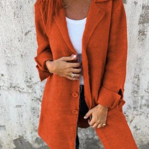 Women's Plain Buckle Regular Loose Coat, Coats, color:Orange Red|size:5XL, catalog Noracora shop