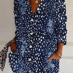 Shirt Collar Long Sleeve Ethnic Regular Loose Shirt For Women, Shirts, color:Blue|size:XXL, catalog Noracora shop