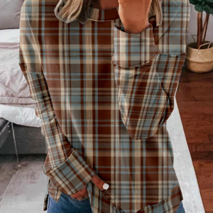 Casual Crew Neck Plaid Sweatshirt, Hoodies & Sweatshirts, color:Brown|size:4XL, catalog Noracora shop