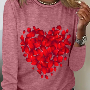 Women's Long Sleeve Blouse Spring/Fall Valentine's Day Cotton-Blend Crew Neck Daily Going Out Casual Top, JustFashionNow Shirts, color:Watermelon|size:3XL,