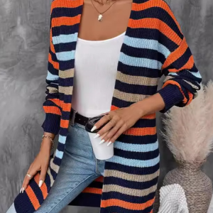 Women Wool/Knitting Striped Long Sleeve Comfy Casual Cardigan, Sweaters, color:Deep Blue|size:XL, catalog Noracora shop