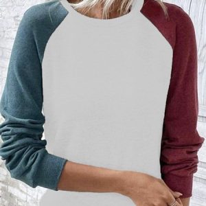 Casual Crew Neck Color Block Sweatshirt, Hoodies & Sweatshirts, color:Gray|size:4XL, catalog Noracora shop