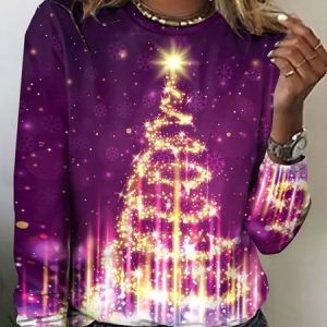 Vintage Snowflake Pattern Crew Neck Long Sleeve T-shirt, T-shirts, color:Purple|size:5XL, catalog Noracora shop