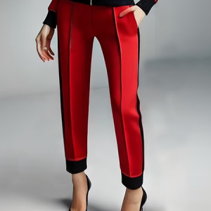 Medium Elasticity Casual Color Block Sweatpants & Joggers, Pants, color:Red-black|size:XXL, Stylewe
