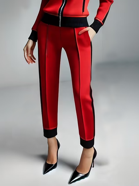 Medium Elasticity Casual Color Block Sweatpants & Joggers, Pants, color:Red-black|size:XXL, Stylewe