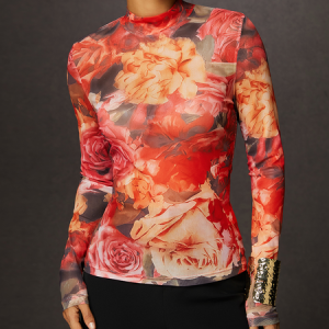 Urban Floral Mock Neck T-Shirt, Tees, color:As Picture|size:XXL, Stylewe