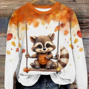 Casual Crew Neck Animal Sweatshirt, Hoodies & Sweatshirts, color:Orange|size:XXL, catalog Noracora shop