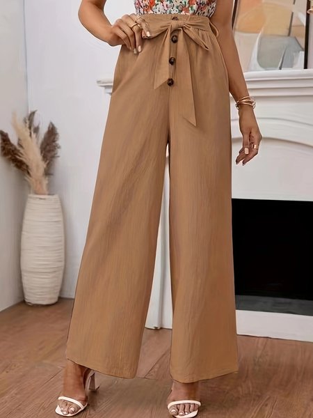 Women's Trousers Wide Leg Pants Daily Going Out Casual Cotton Plain Spring/Fall Pants, JustFashionNow Pants, color:Khaki|size:XXL,