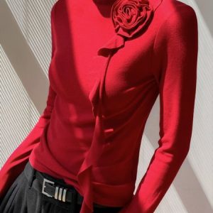 Elegant Plain 3D Floral  T-shirt, Tees, color:Red|size:XXL, Stylewe