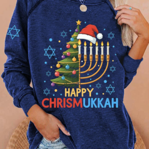 Happy Chrismukkah Printed Crew Neck Sweatshirt, Hoodies&Sweatshirts, Lilicloth.com