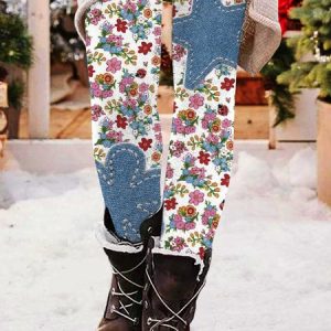 Casual Christmas Long Leggings, Leggings, color:Blue|size:4XL, catalog Noracora shop