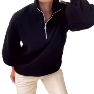 Casual Crew Neck Plain Sweatshirt Zipper, Hoodies & Sweatshirts, color:Black|size:3XL, catalog Noracora shop
