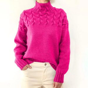 Women Yarn/Wool Yarn Plain Three Quarter Sleeve Comfy Casual Sweater, Sweaters, color:Deep Pink|size:3XL, catalog Noracora shop