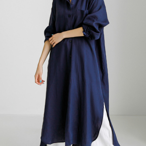 Women Plain Shawl Collar Long Sleeve Comfy Casual Lace Maxi Dress, Dresses, color:Navyblue|size:XXL, catalog Noracora shop
