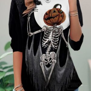 Casual Halloween Crew Neck Long Sleeve T-shirt, Blouses, color:Black|size:XXL, catalog Noracora shop