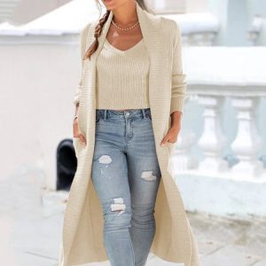 Women Wool/Knitting Plain Long Sleeve Comfy Casual Cardigan, Sweaters, color:Beige|size:3XL, catalog Noracora shop